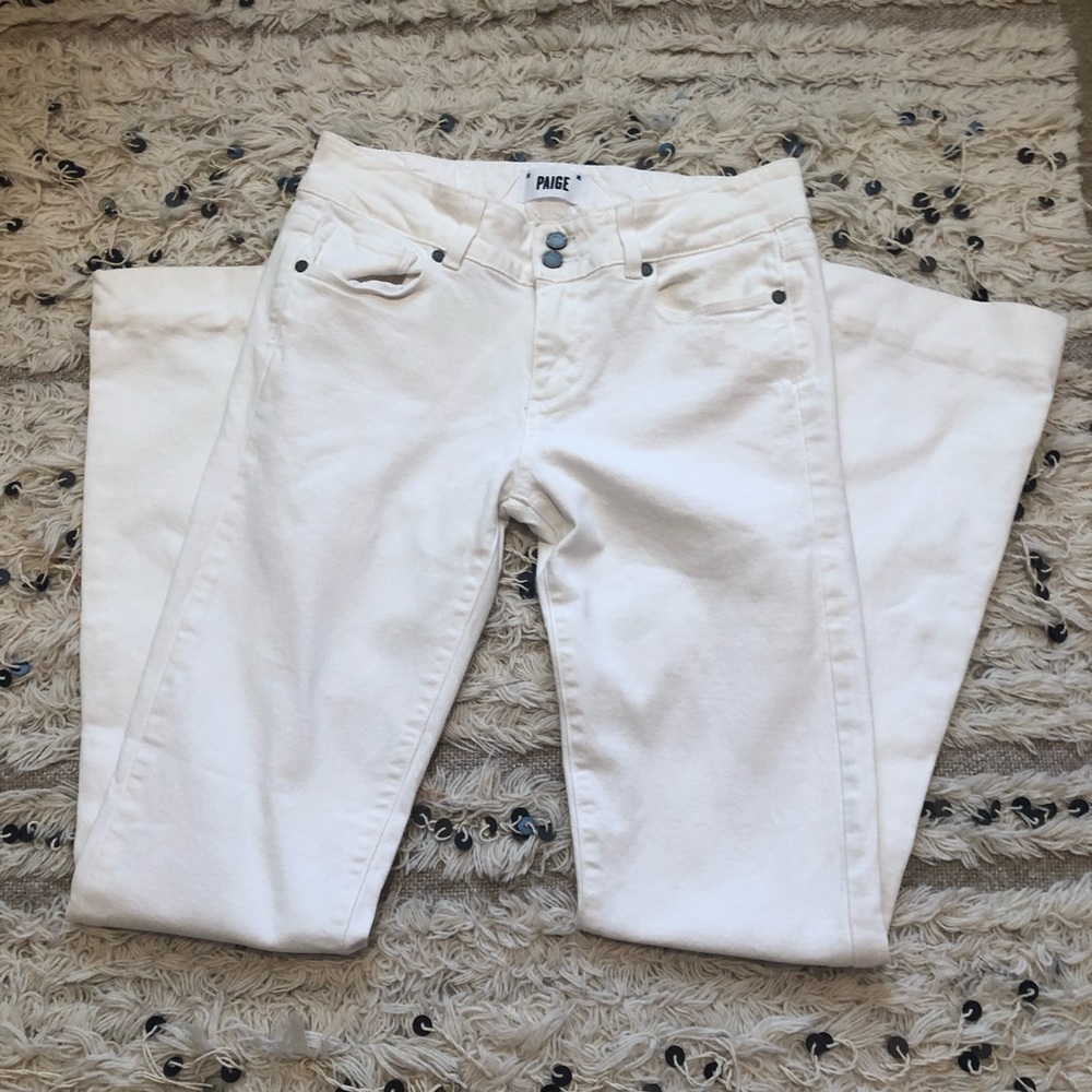 White flared Paige jeans.